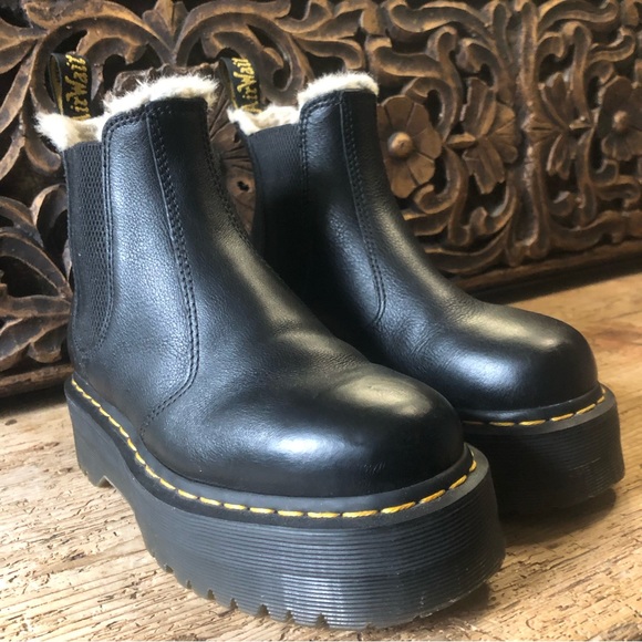 Dr. Doc Martens Quad 2976 Shearling Sherpa Fur Lined Platform Chelsea Boots 6/37 - Picture 8 of 16